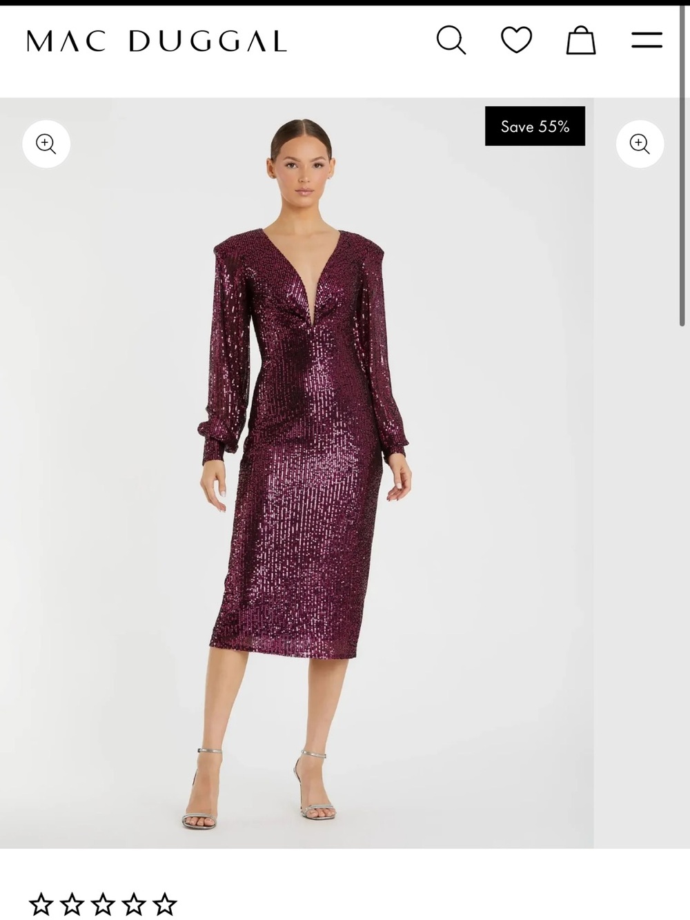 Mac Duggal Plum Sequin V-Neck Long Sleeve Midi